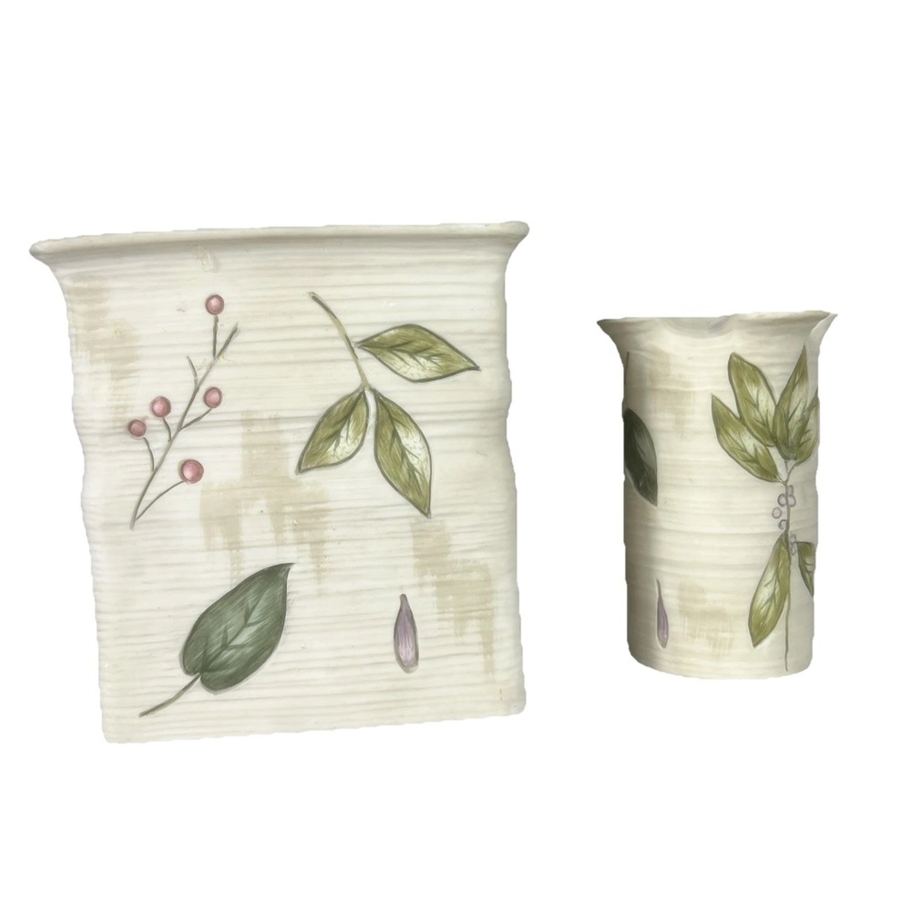 Croscill AUTUMN LEAVES CERAMIC TISSUE BOX COVER TOOTH BRUSH HOLDER bathroom Set
